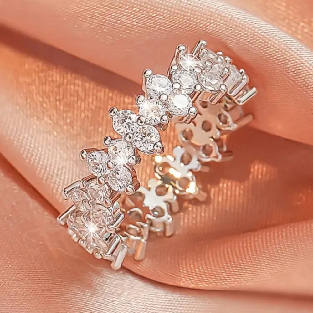 - Eternity Ring-14k White Gold Plated& Pave Crystals Moissanite Sizes 7 or 9